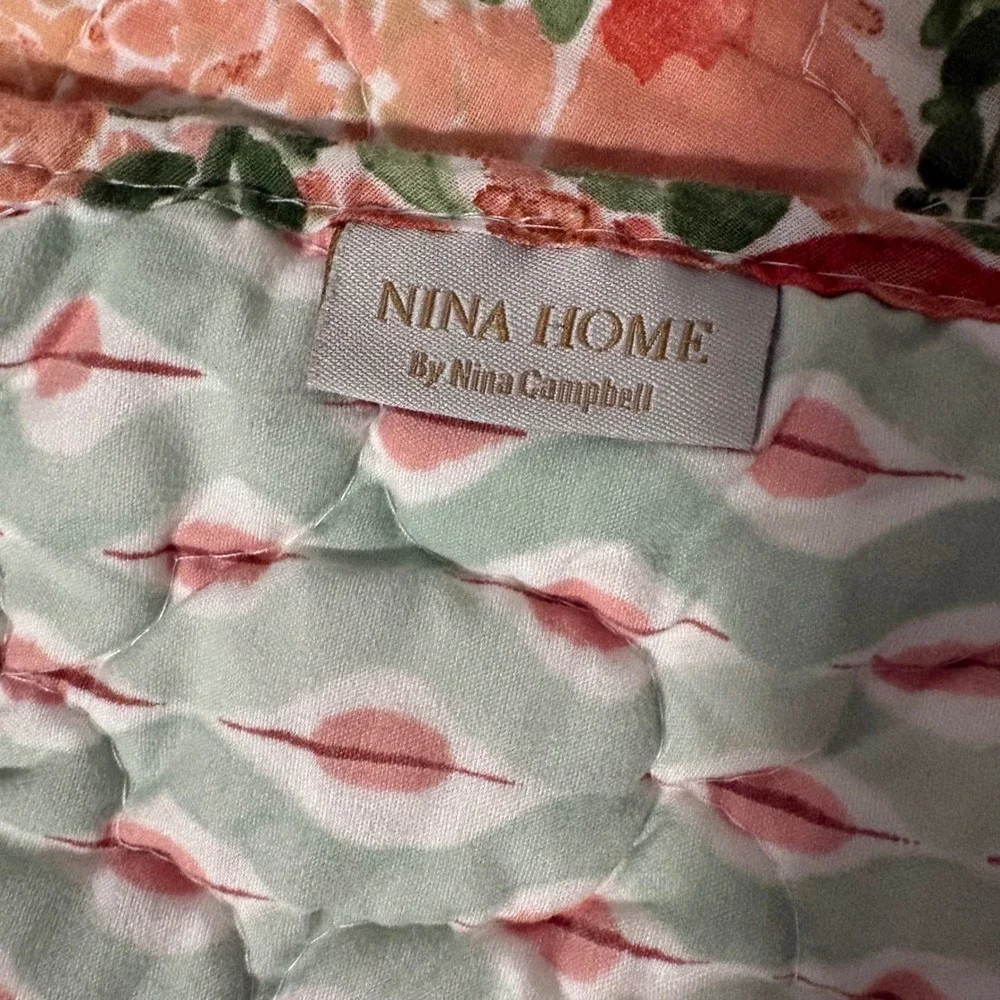 Nina Home by Nina Campbell Quilted Comforter  Floral Reversible Coral Green